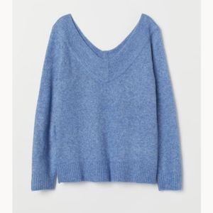 Blue Wide V-Neck Knit Sweater